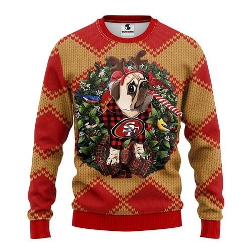 San Francisco 49ers Pug Dog Christmas For Fans Ugly Christmas Sweater San Francisco 49ers Pug Dog Christmas For Fans Ugly Christmas Sweater