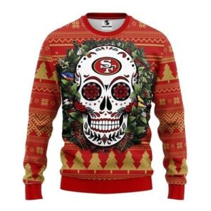 San Francisco 49ers Skull Flower Ugly Christmas Sweater