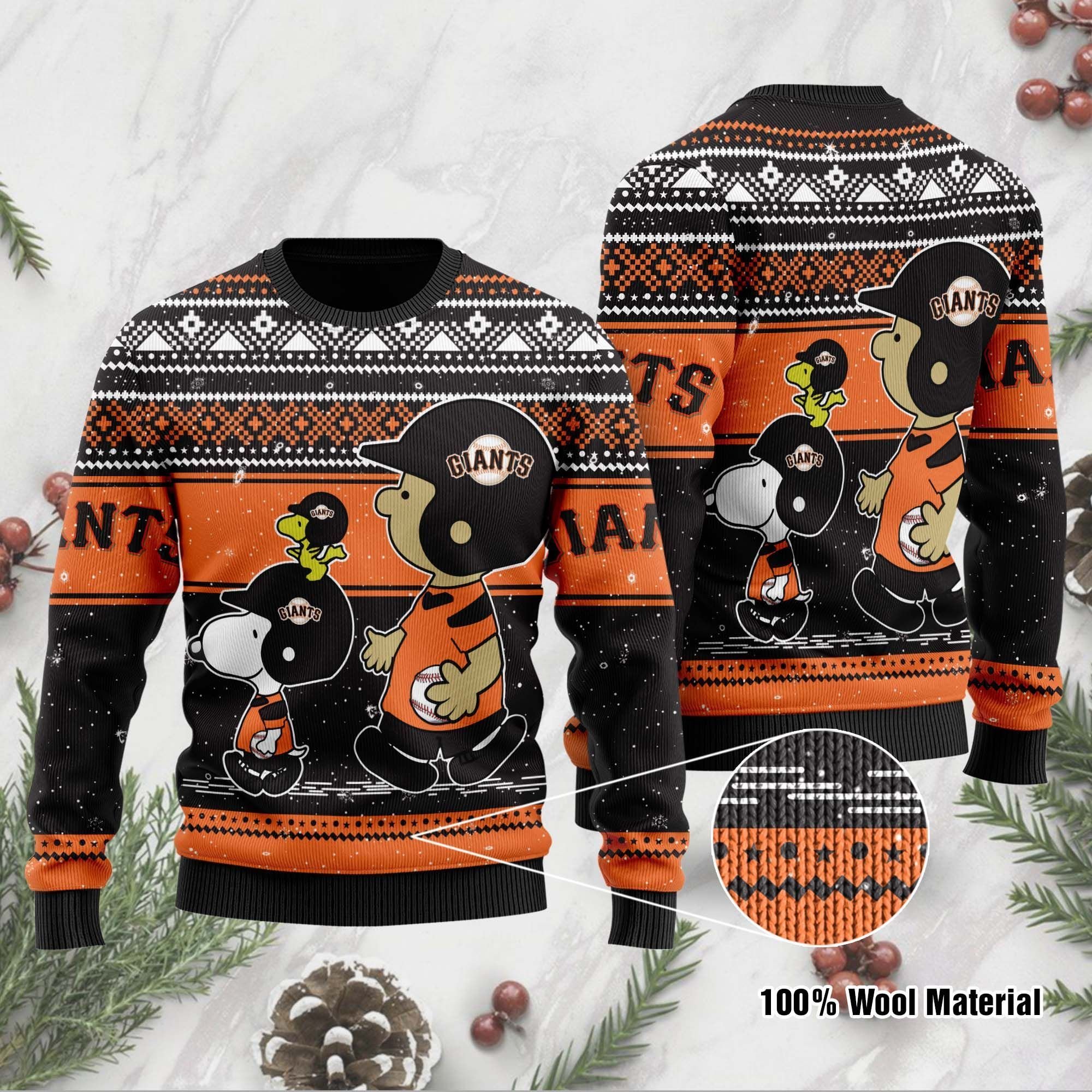 San Francisco Giants Charlie Brown Snoopy Wear Football Jersey Ugly Christmas Sweater San Francisco Giants Charlie Brown Snoopy Wear Football Jersey Ugly Christmas Sweater