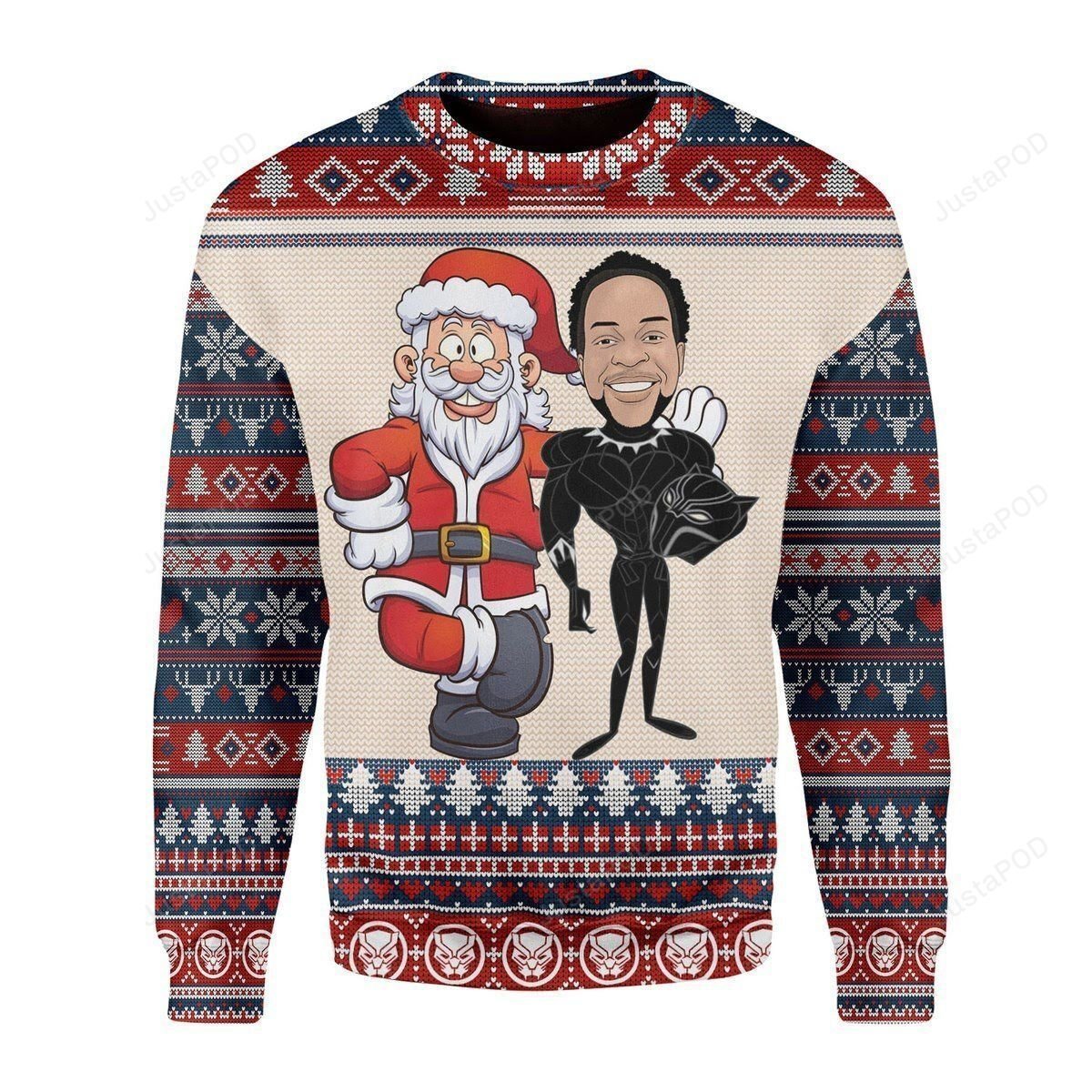 Santa And Chadwick Boseman Ugly Christmas Sweater Santa And Chadwick Boseman Ugly Christmas Sweater