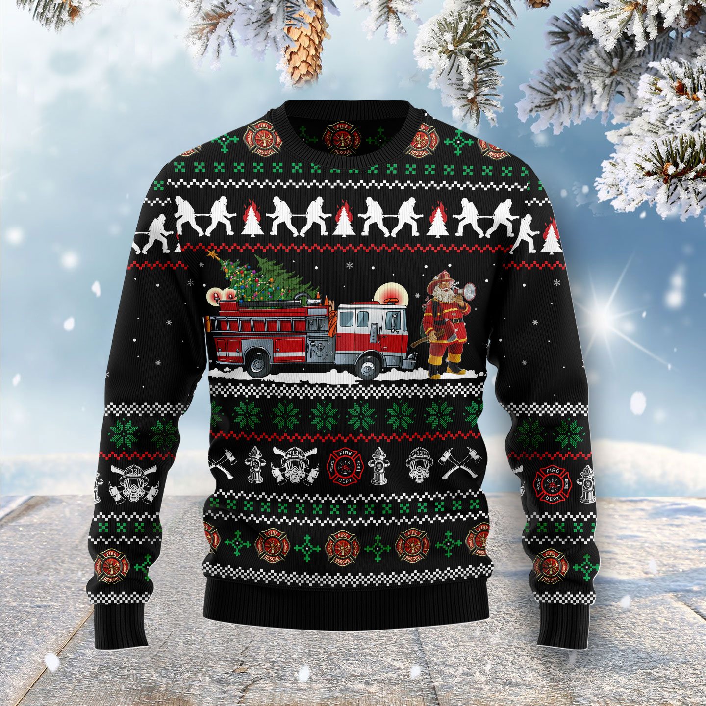 Santa Claus Firefighter G51110 Ugly Christmas Sweater Santa Claus Firefighter G51110 Ugly Christmas Sweater