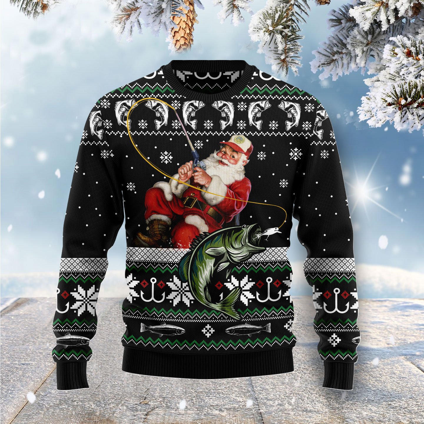 Santa Claus Fishing G51016 – Ugly Christmas Sweater Santa Claus Fishing G51016 – Ugly Christmas Sweater