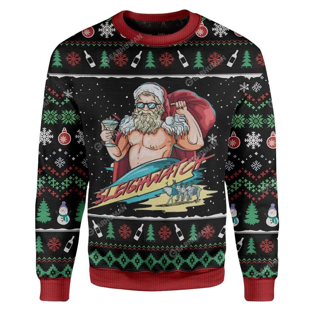 Santa Claus Muscle Sleighwatch For Unisex Ugly Christmas Sweater Santa Claus Muscle Sleighwatch For Unisex Ugly Christmas Sweater