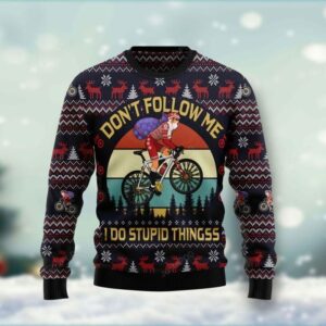 Santa Claus On Mountain Bike Ugly Christmas Sweater