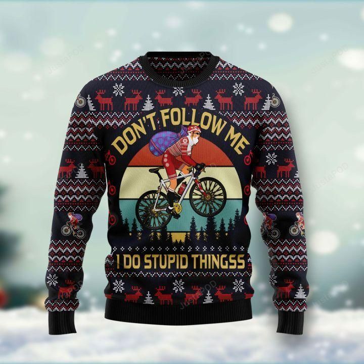 Santa Claus On Mountain Bike Ugly Christmas Sweater Santa Claus On Mountain Bike Ugly Christmas Sweater