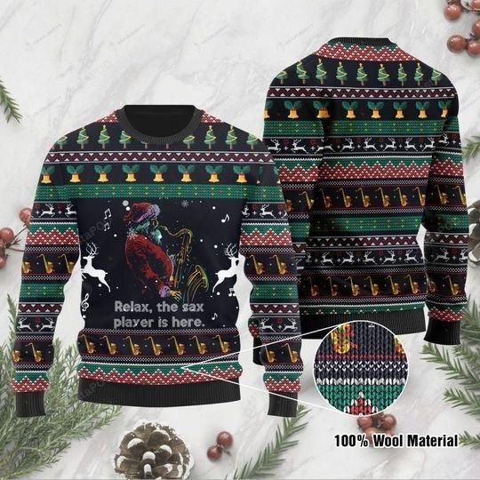 Santa Claus Plays Saxophone Ugly Christmas Sweater Santa Claus Plays Saxophone Ugly Christmas Sweater