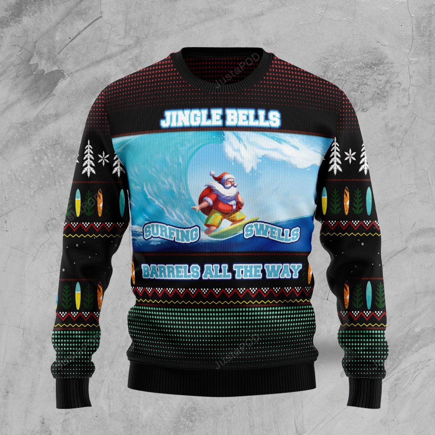 Santa Claus Surfing Ugly Christmas Sweater Santa Claus Surfing Ugly Christmas Sweater
