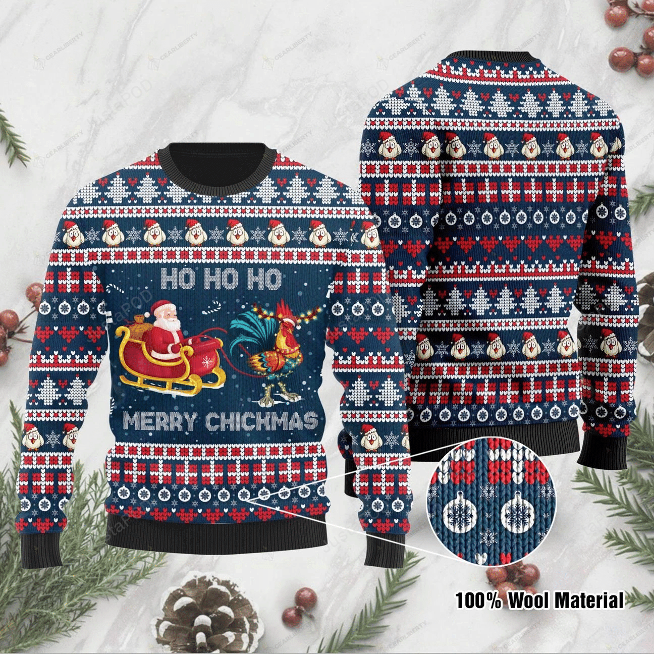 Santa Clause And Chicken Ho Ho Ho Mery Chickmas Ugly Christmas Sweater Santa Clause And Chicken Ho Ho Ho Mery Chickmas Ugly Christmas Sweater