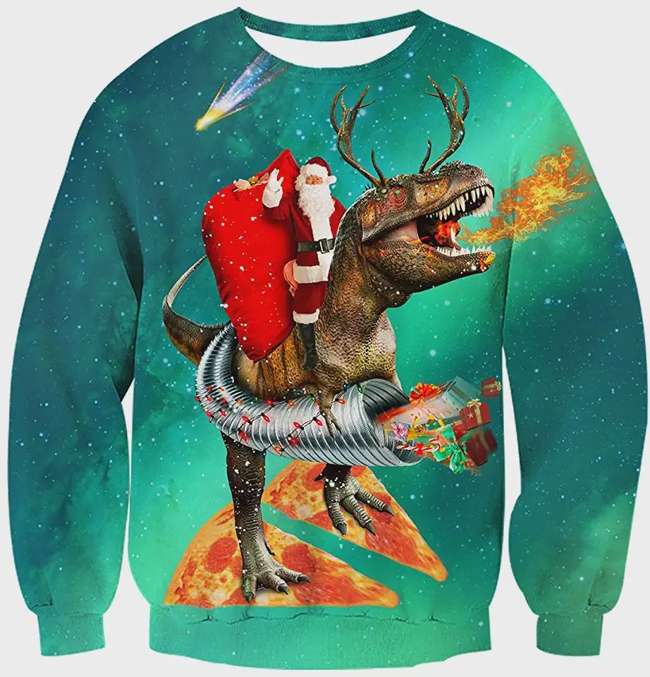 Santa Clause And Dinosaur Ugly Christmas Sweater Santa Clause And Dinosaur Ugly Christmas Sweater