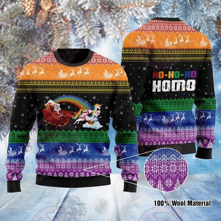 Santa Clause And Unicorns Ho-Ho-Ho Homo Ugly Christmas Sweater Santa Clause And Unicorns Ho-Ho-Ho Homo Ugly Christmas Sweater
