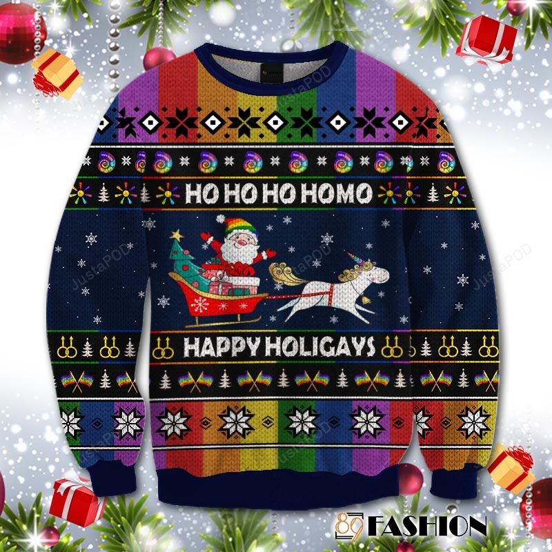 Santa Clause Ho Ho Ho Homo Happy Holigays Ugly Christmas Sweater Santa Clause Ho Ho Ho Homo Happy Holigays Ugly Christmas Sweater