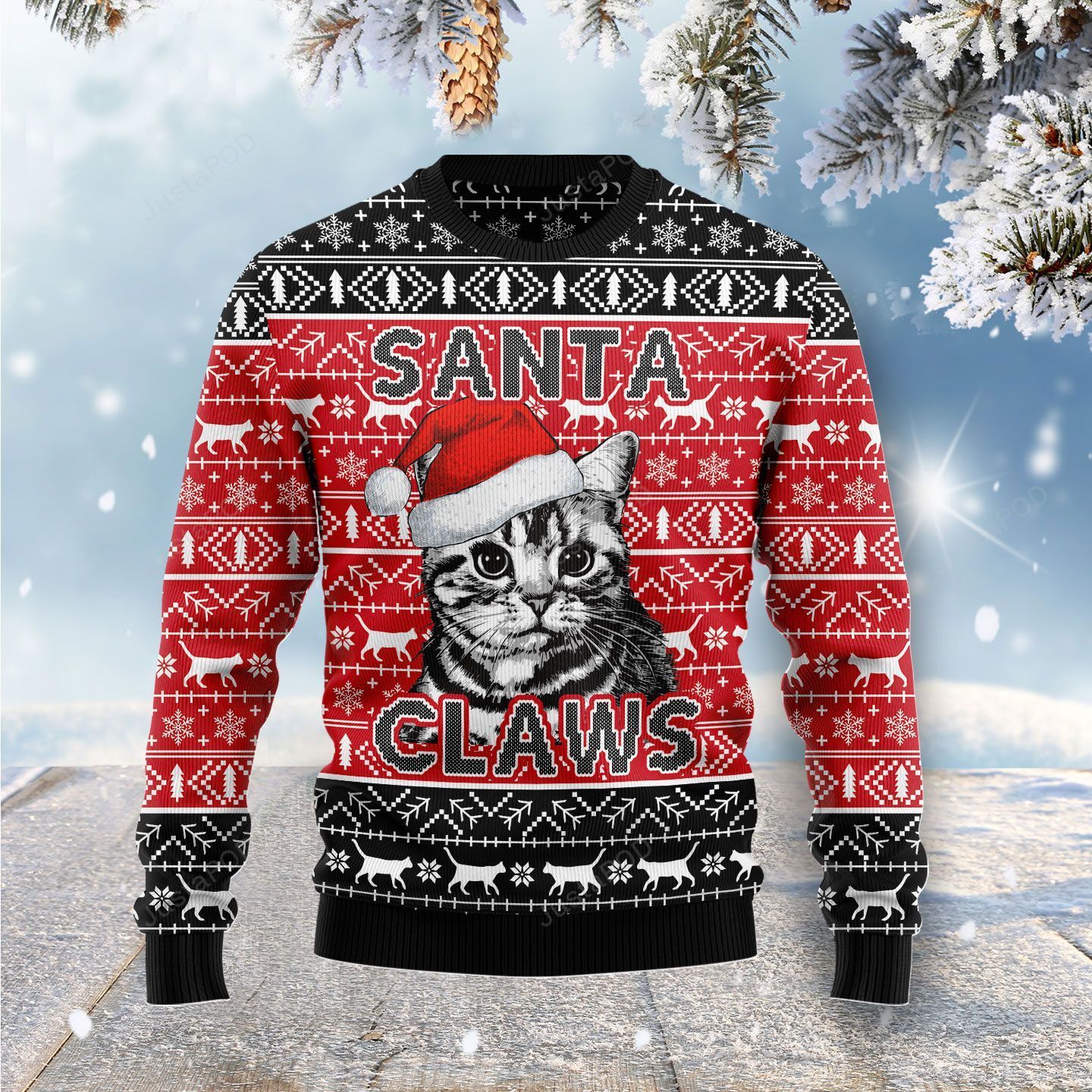 Santa Claws Cat Ugly Christmas Sweater Santa Claws Cat Ugly Christmas Sweater