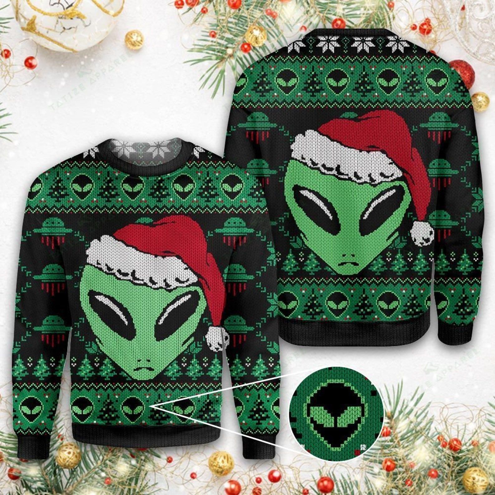 Santa Hat Aliens For Unisex Ugly Christmas Sweater Santa Hat Aliens For Unisex Ugly Christmas Sweater