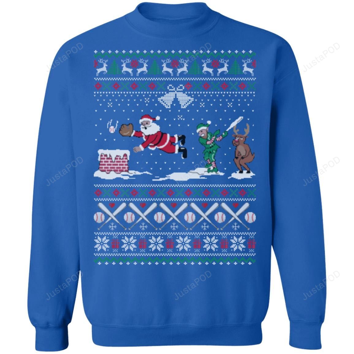 Santa Playing Baseball Ugly Christmas Sweater Santa Playing Baseball Ugly Christmas Sweater