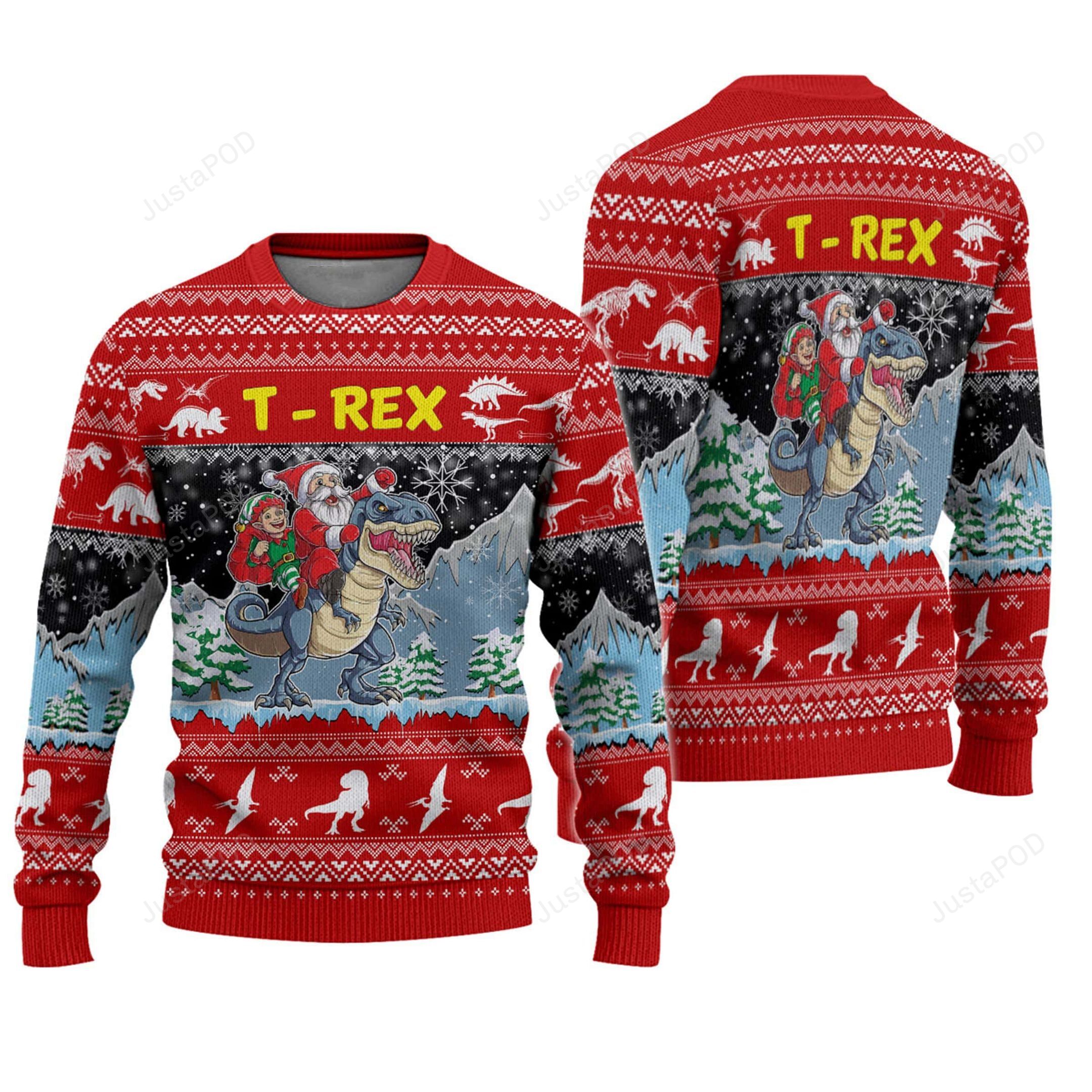 Santa Riding T-Rex Ugly Christmas Sweater Santa Riding T-Rex Ugly Christmas Sweater