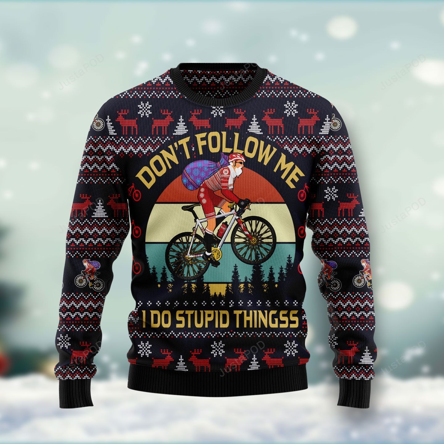 Satan Claus On Mountain Bike Ugly Christmas Sweater Satan Claus On Mountain Bike Ugly Christmas Sweater