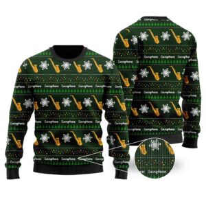 Saxophone Snowflakes Image Noel Pattern Ugly Christmas Sweater