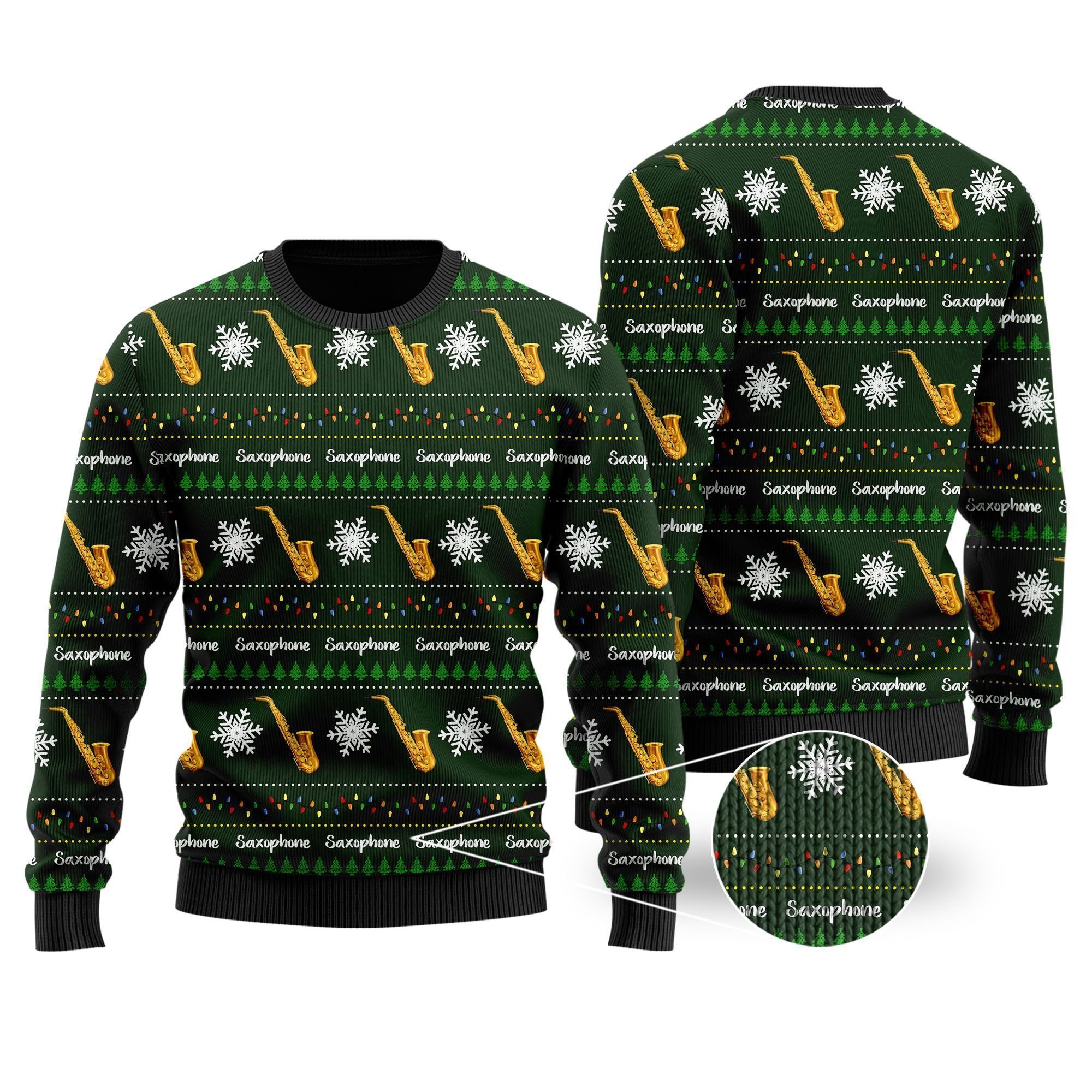 Saxophone Snowflakes Image Noel Pattern Ugly Christmas Sweater Saxophone Snowflakes Image Noel Pattern Ugly Christmas Sweater