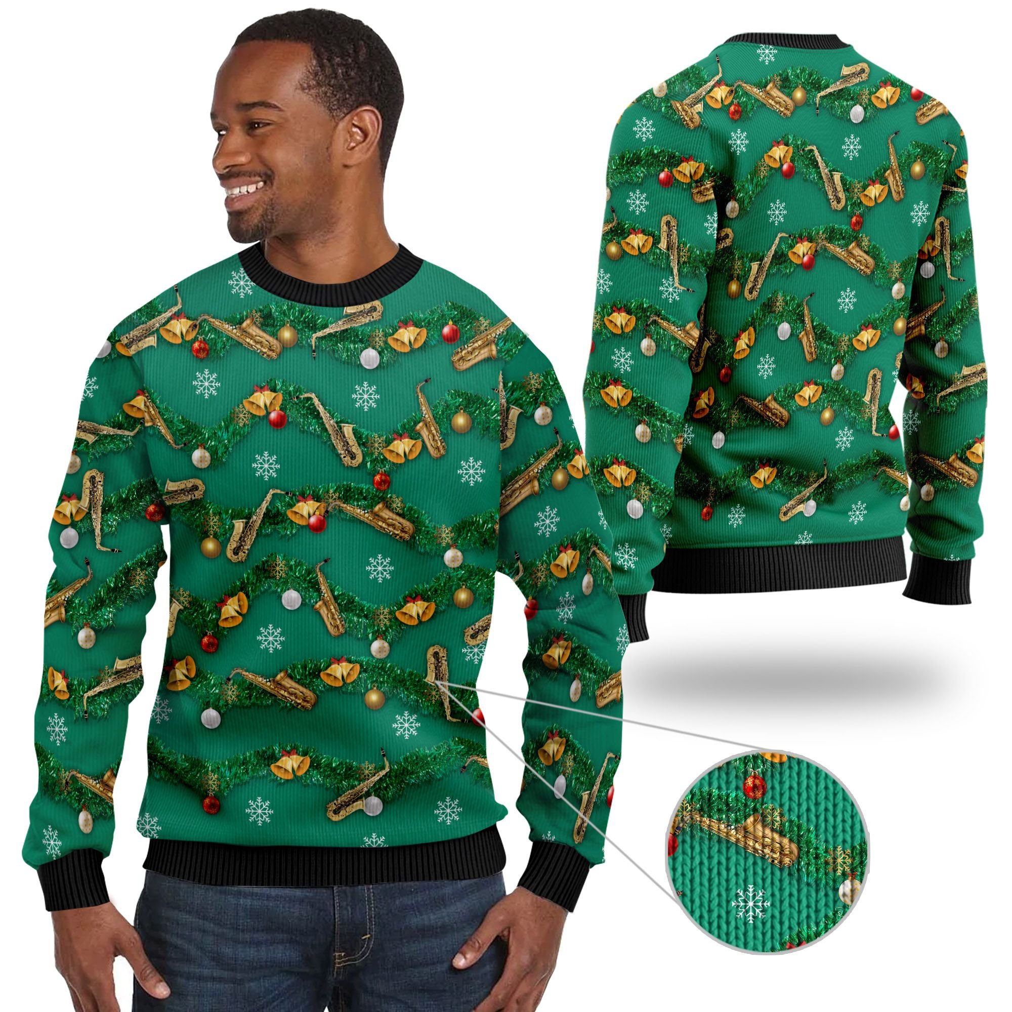 Saxophones Tinsel Christmas Decoration For Sax Players And Instrument Lovers Ugly Christmas Sweater Saxophones Tinsel Christmas Decoration For Sax Players And Instrument Lovers Ugly Christmas Sweater
