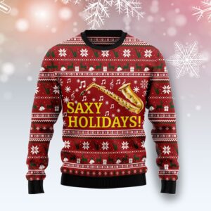 Saxy Holidays Saxophone For Unisex Ugly Christmas Sweater