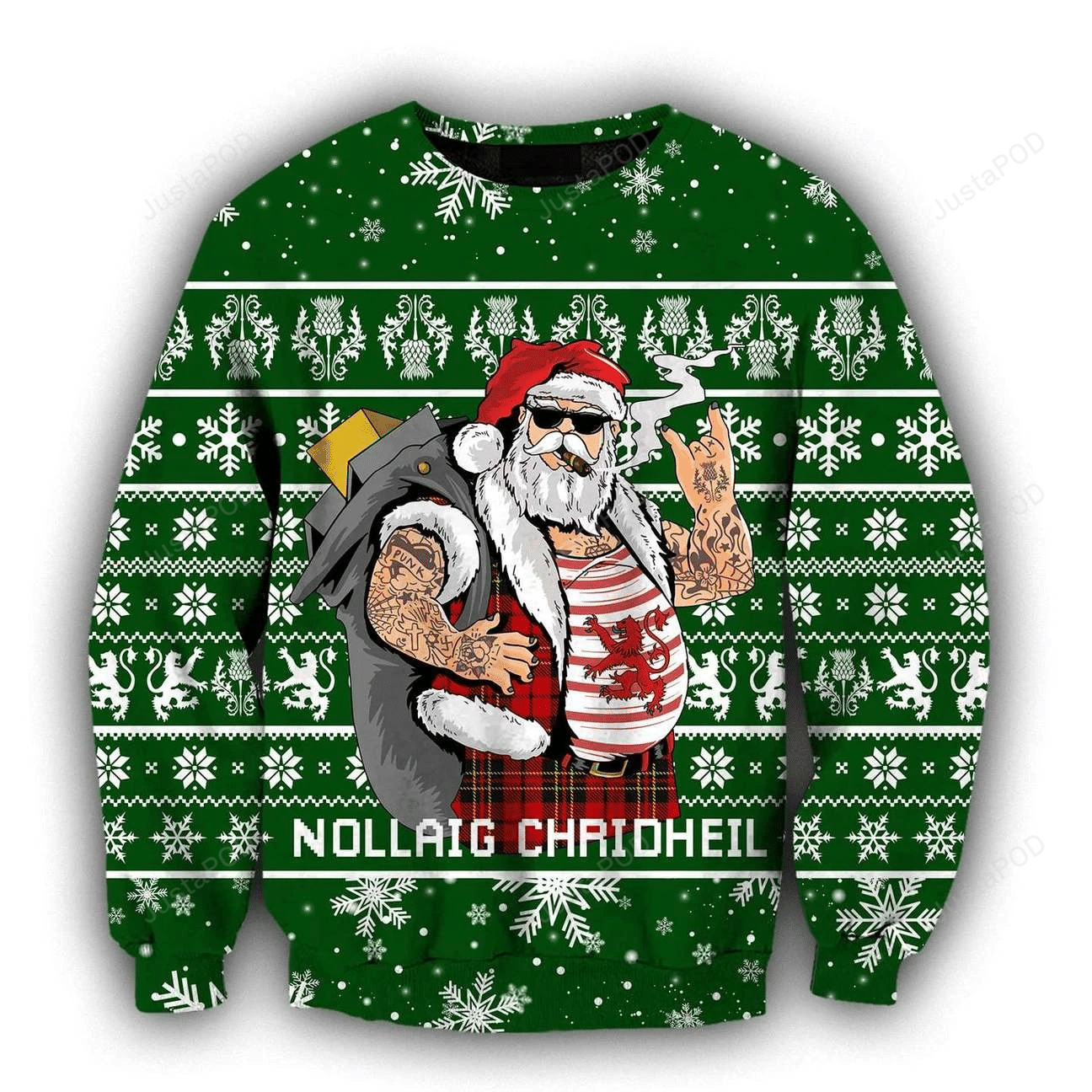 Scottish Gangster Santa Green Ugly Christmas Sweater Scottish Gangster Santa Green Ugly Christmas Sweater