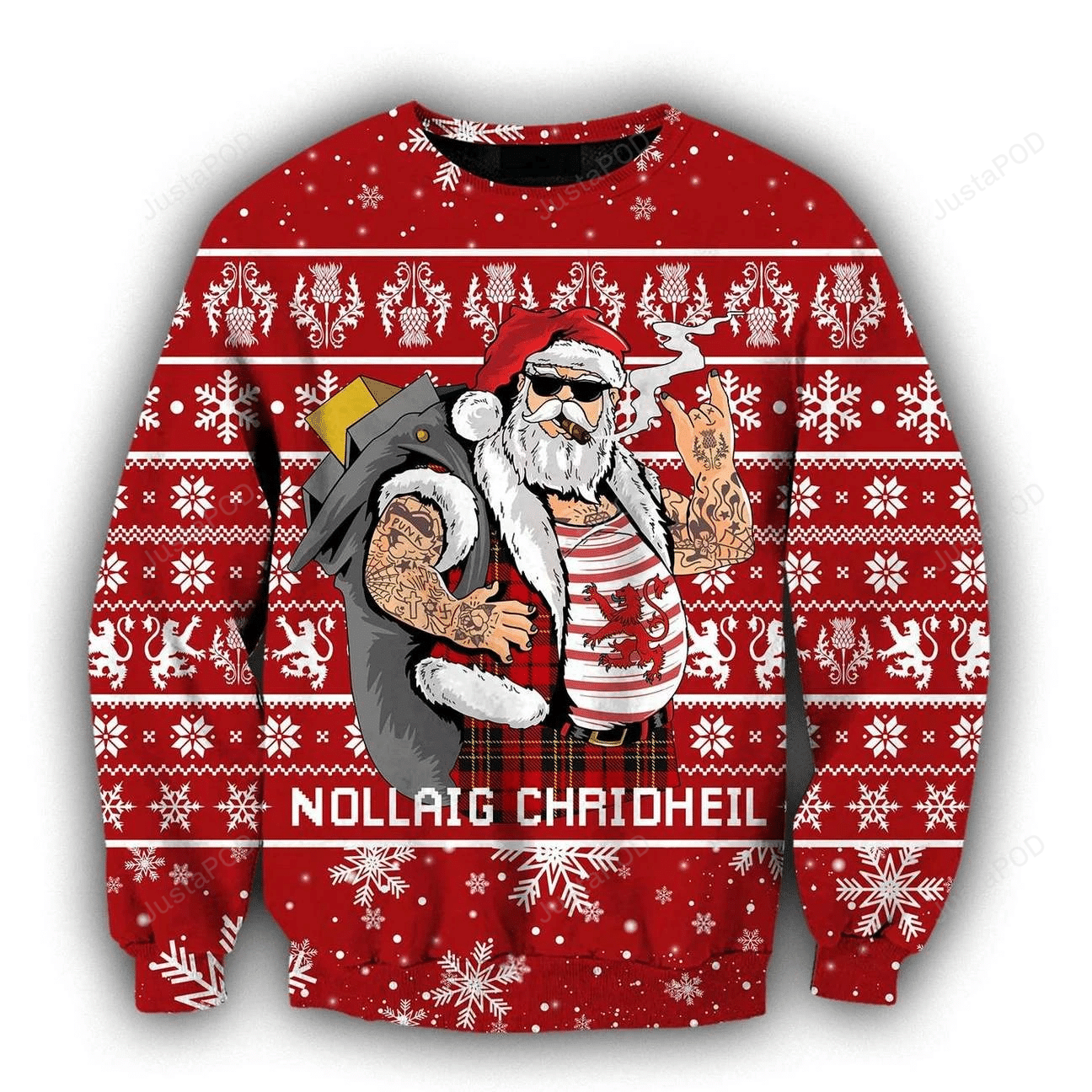 Scottish Gangster Santa Red Ugly Christmas Sweater Scottish Gangster Santa Red Ugly Christmas Sweater