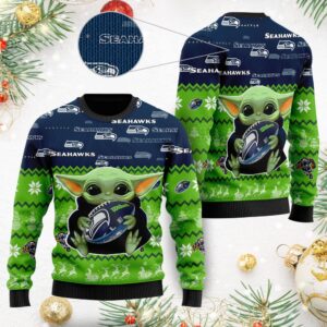 Seattle Seahawks Baby Yoda Shirt For American Football Fans Ugly Christmas Sweater