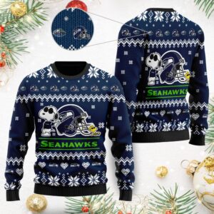 Seattle Seahawks Cute The Snoopy Show Football Helmet 3D All Over Print Ugly Christmas Sweater