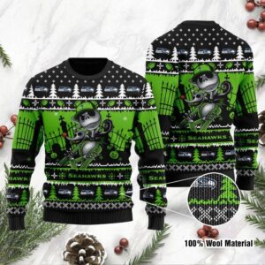 Seattle Seahawks Jack Skellington Halloween Ugly Christmas Sweater