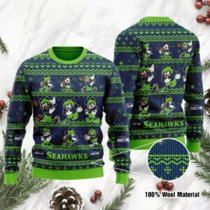 Seattle Seahawks Mickey Mouse Holiday Party Ugly Christmas Sweater