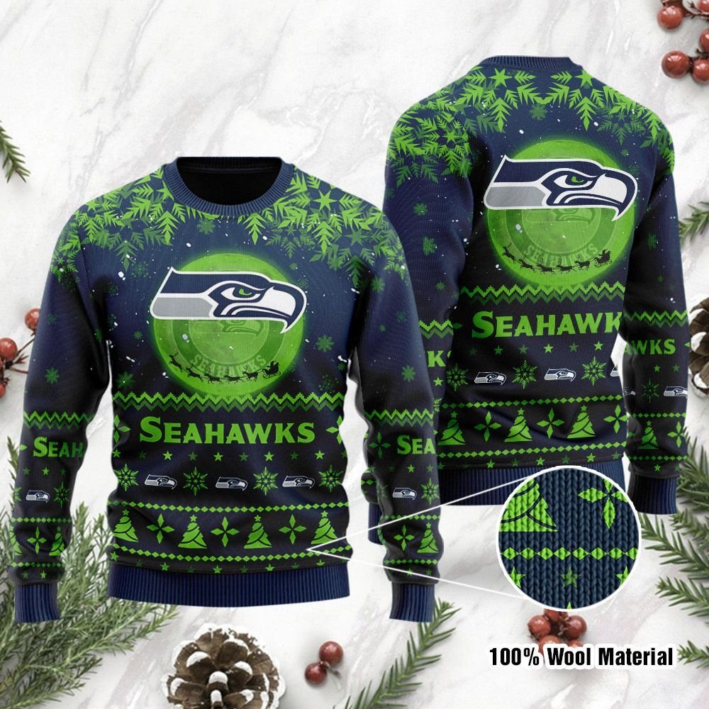 Seattle Seahawks Santa Claus In The Moon Ugly Christmas Sweater Seattle Seahawks Santa Claus In The Moon Ugly Christmas Sweater