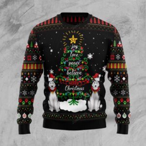 Siberian Husky Joy Love Peace Believe Ugly Christmas Sweater
