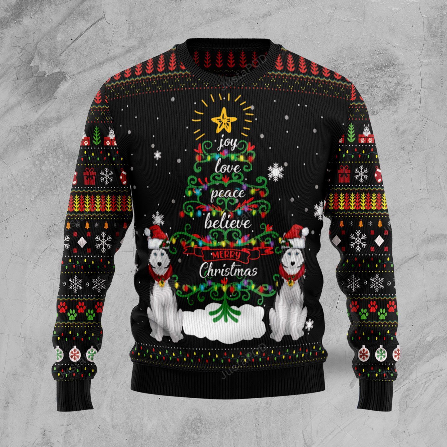 Siberian Husky Joy Love Peace Believe Ugly Christmas Sweater Siberian Husky Joy Love Peace Believe Ugly Christmas Sweater