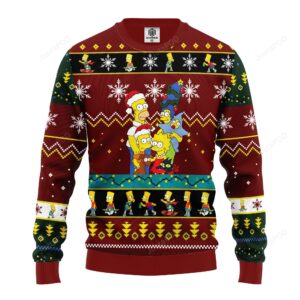 Simpson Family Ugly Christmas Sweater Red Brown
