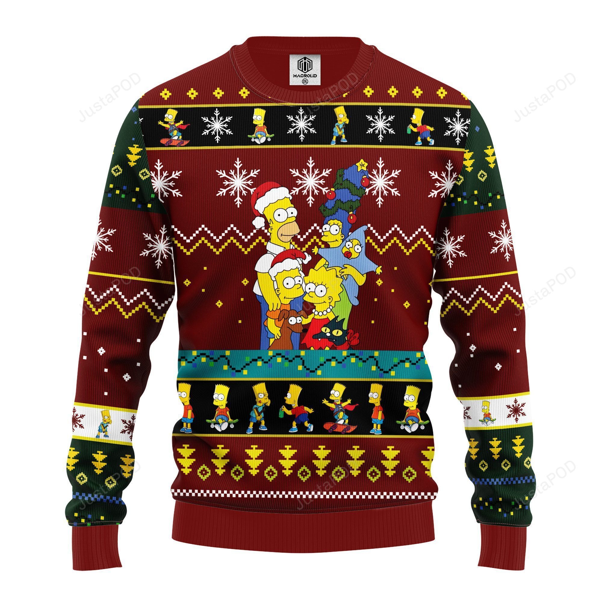 Simpson Family Ugly Christmas Sweater Red Brown Simpson Family Ugly Christmas Sweater Red Brown
