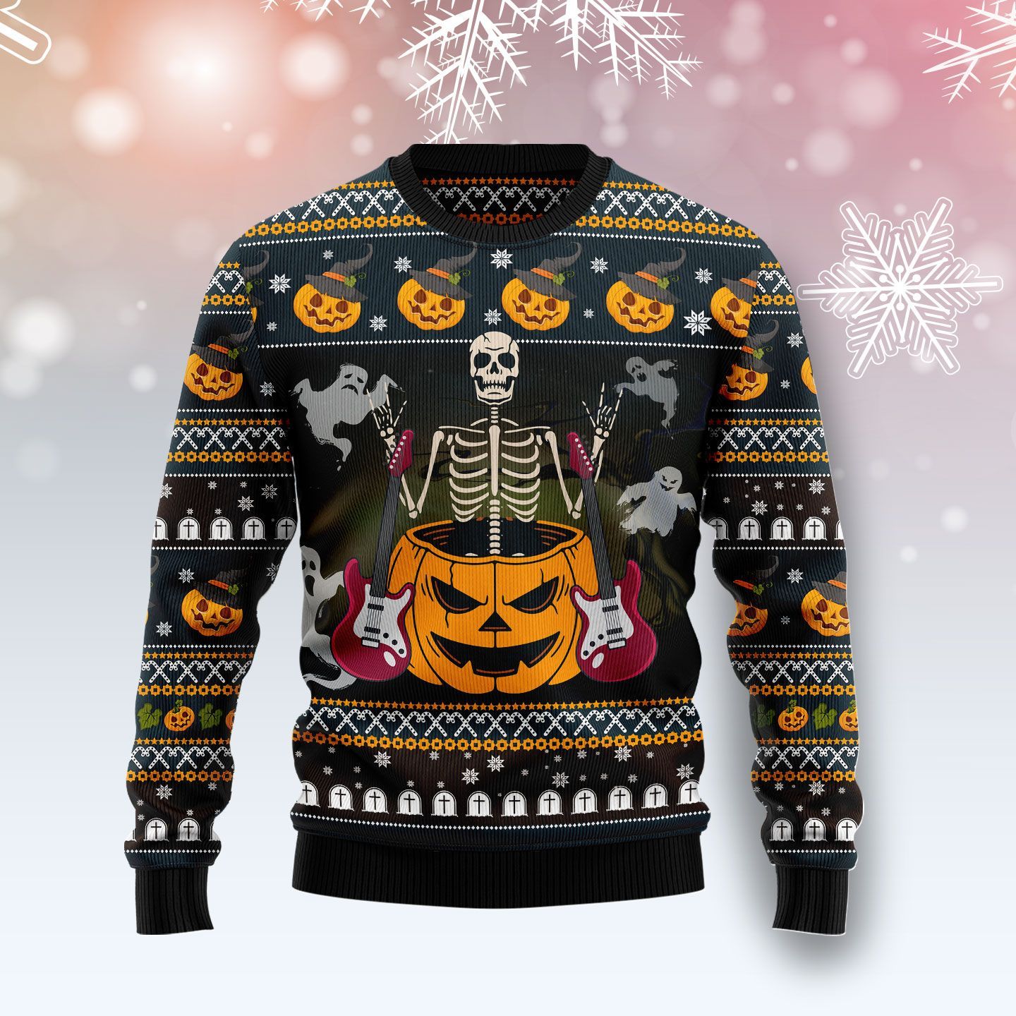 Skeleton Guitar Ugly Christmas Sweater Skeleton Guitar Ugly Christmas Sweater