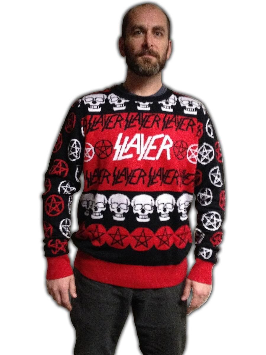 Slayer Pentagram & Skulls Adult Ugly Christmas Sweater Slayer Pentagram & Skulls Adult Ugly Christmas Sweater