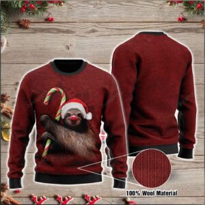 Sloth Candy Cane Ugly Christmas Sweater