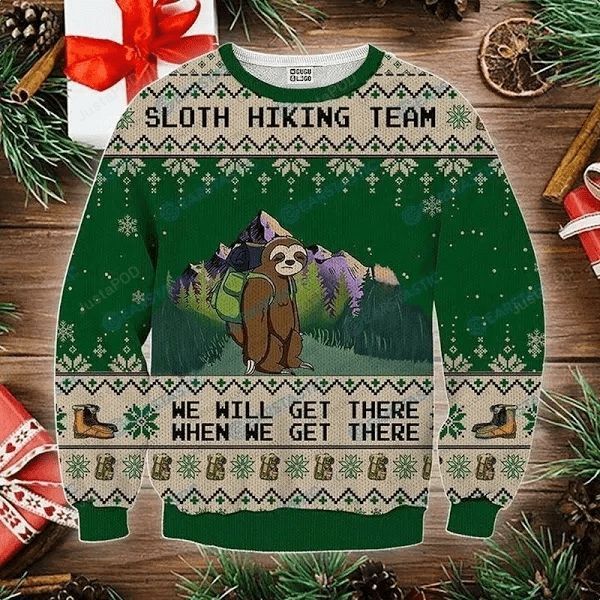 Sloth Hiking Team Green Ugly Christmas Sweater Sloth Hiking Team Green Ugly Christmas Sweater