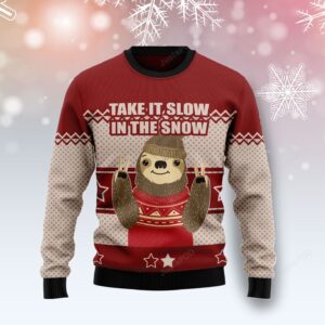 Sloth Take It Slow In The Snow Ugly Christmas Sweater