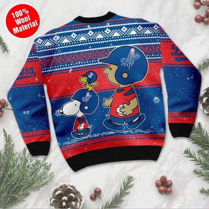 Snoopy And Charlie Brown Los Angeles Dodgers Ugly Christmas Sweater Snoopy And Charlie Brown Los Angeles Dodgers Ugly Christmas Sweater