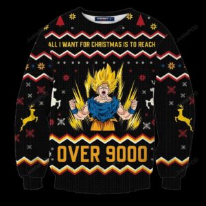 Songoku All I Want For Christmas Is To Reach Over 9000 Ugly Christmas Sweater