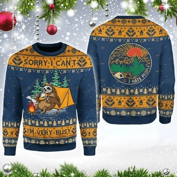 Sorry I can’t Lazy Sloth Navy Blue Ugly Christmas Sweater Sorry I can’t Lazy Sloth Navy Blue Ugly Christmas Sweater