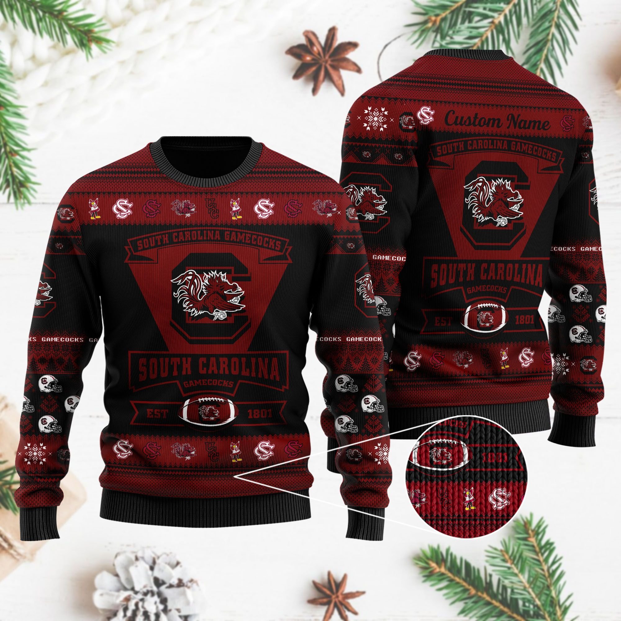 South Carolina Gamecocks Football Team Logo Personalized Ugly Christmas Sweater South Carolina Gamecocks Football Team Logo Personalized Ugly Christmas Sweater