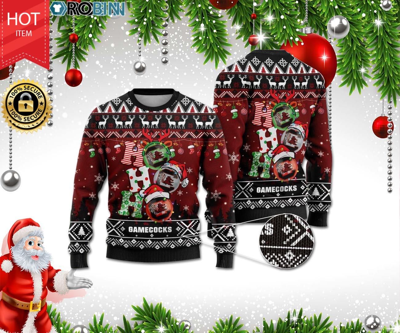 South Carolina Gamecocks Ho Ho Ho Ugly Christmas Sweater South Carolina Gamecocks Ho Ho Ho Ugly Christmas Sweater