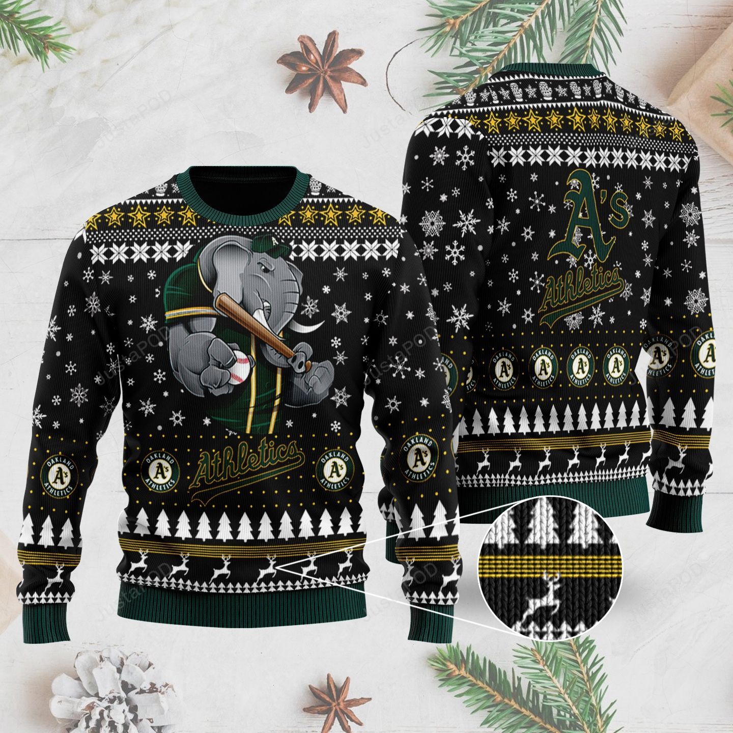 Sports Baseball Team Oakland Athletics With Stomper The Mascot Ugly Christmas Sweater Sports Baseball Team Oakland Athletics With Stomper The Mascot Ugly Christmas Sweater