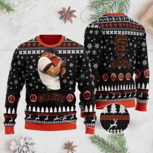 Sports Baseball Team San Francisco Giants Player Wearing Cap And Glove Ugly Christmas Sweater