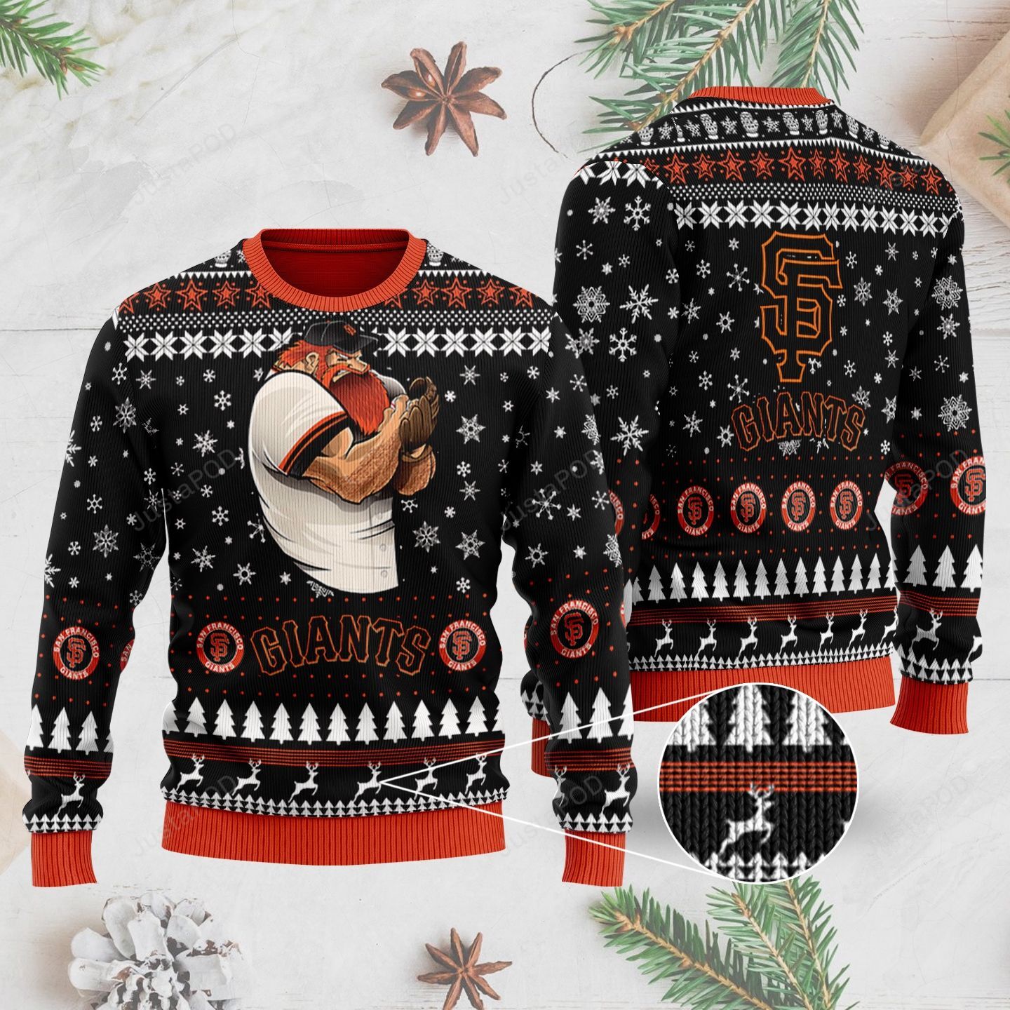 Sports Baseball Team San Francisco Giants Player Wearing Cap And Glove Ugly Christmas Sweater Sports Baseball Team San Francisco Giants Player Wearing Cap And Glove Ugly Christmas Sweater