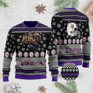 Sports Football Team Minnesota Vikings With Helmet On The Back For Ugly Christmas Sweater