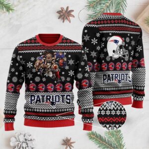 Sports Football Team New England Patriots Player With Helmet And Ball For Football Fans Ugly Christmas Sweater